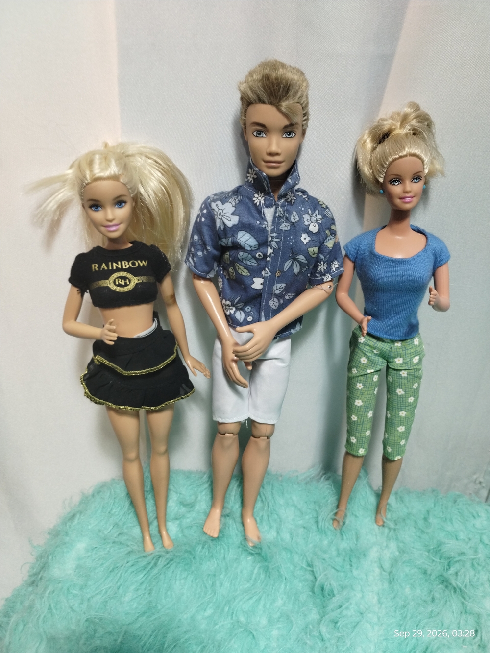 Barbie Dolls Trio with Blue Floral Shirt and Green Pants